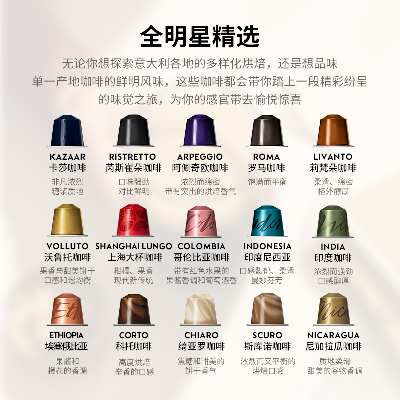 NESPRESSO胶囊咖啡 全明星精选150颗 进口瑞士美式黑咖啡胶囊包邮
