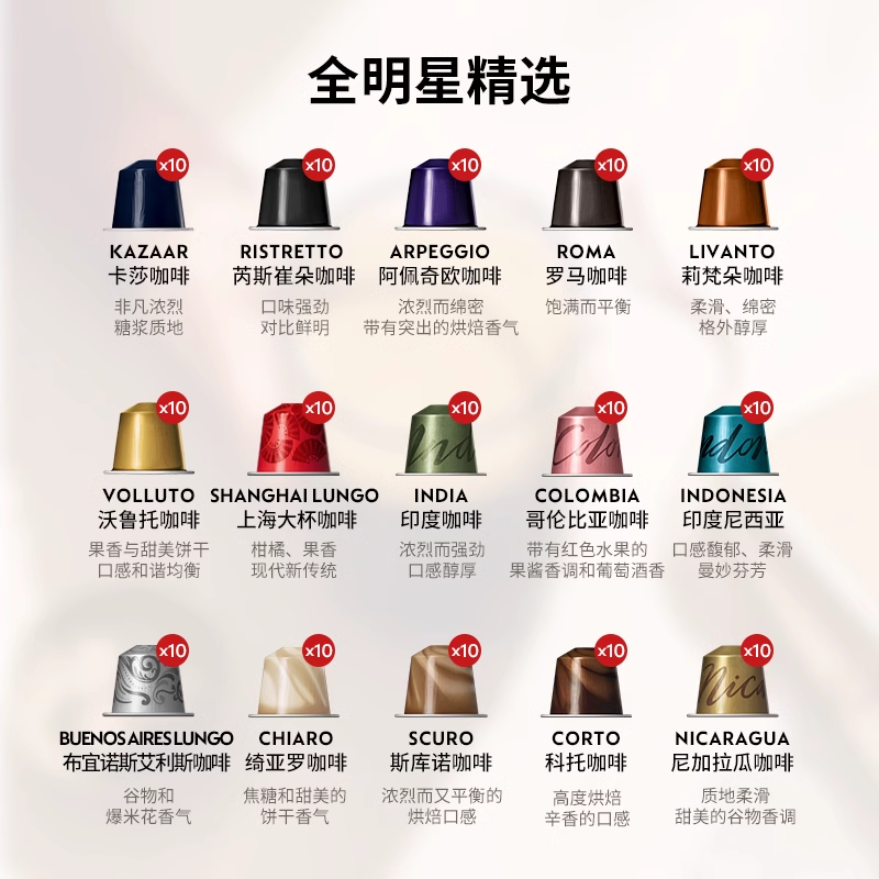 NESPRESSO雀巢胶囊咖啡 全明星精选150颗 进口美式意式黑咖啡包邮
