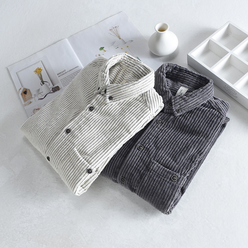 汉絮双色条纹灯芯绒男士微宽松衬衫 汉絮衬衫