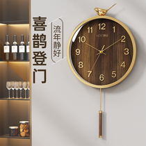 2023 new clock hanging bell brass decorated with magpie living room home clock New Chinese wall-mounted wall atmospheric airwaves clock