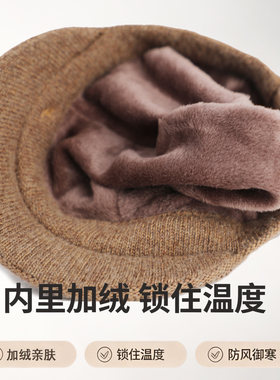 冬季女款羊毛加绒护耳老人毛线帽