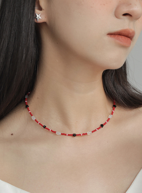 原创手工多巴胺撞色米珠串珠项链