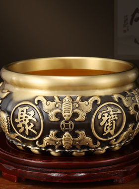 纯铜八福聚宝盆百福缸招财聚财中式风水家用客厅玄关办公开业摆件