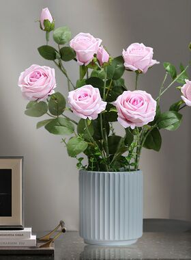 现代仿真花玫瑰花摆件客厅假花干枝装饰家居餐桌绢花花艺摆设盆栽