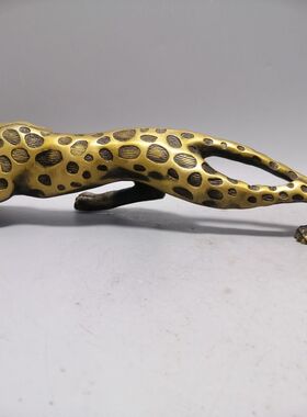 古玩铜器收藏豹子摆件 仿古黄铜金钱豹车摆 家居摆件 工艺精湛