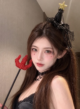 万圣节头饰恶魔角发夹女cosplay装扮发夹前额刘海侧边夹南瓜发饰