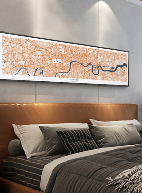 鳟鱼 定制城市地图卧室横版抽象装饰画床头画 客厅后背景墙挂画