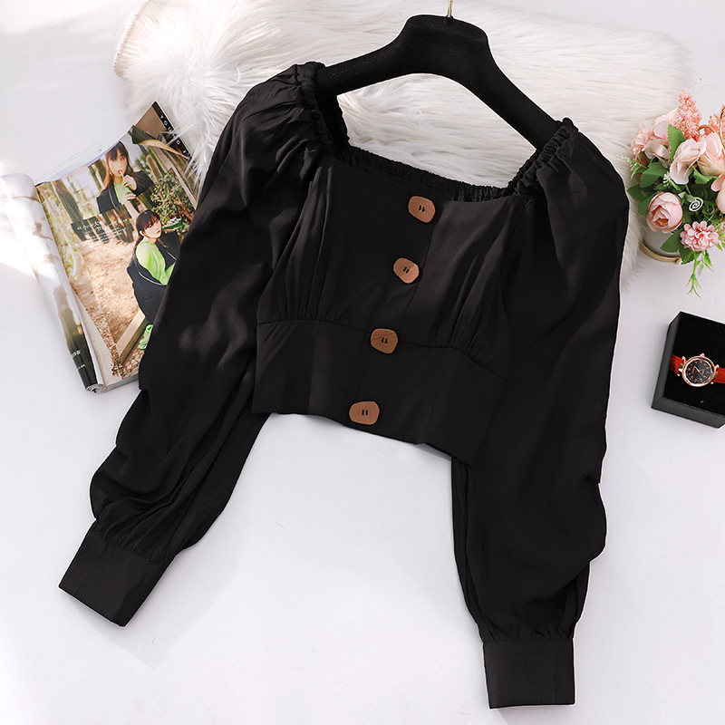 法式方领雪纺女2020初秋新款衬衫 花胡猫衬衫