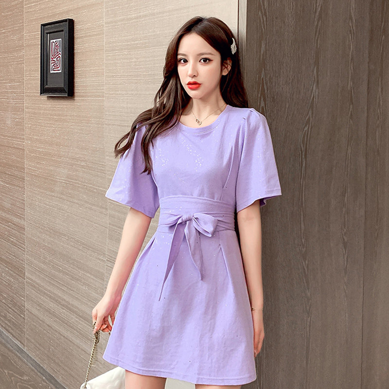 blingbling裙子女2020夏季新款短袖 花胡猫连衣裙