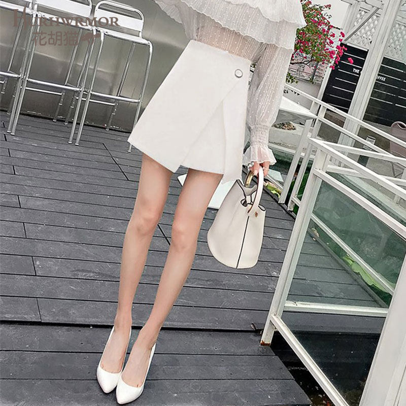 女2020新款高腰不规则开叉半身裙 花胡猫半身裙