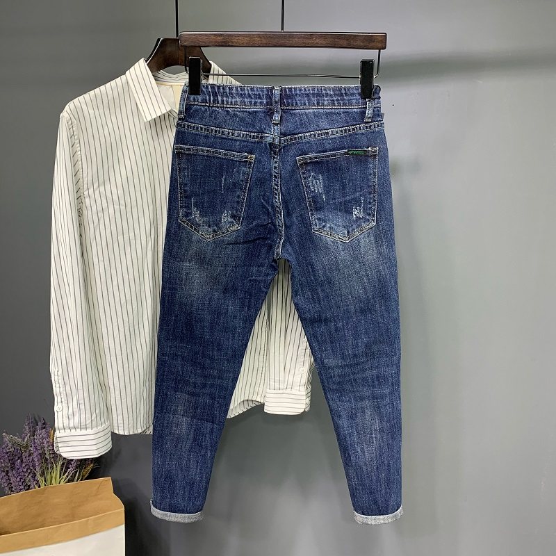 男士牛仔裤男九分裤秋冬新款潮牌蓝色韩版水洗弹力修身小脚长裤子,淘宝优惠券,粉丝福利购,淘宝优惠卷