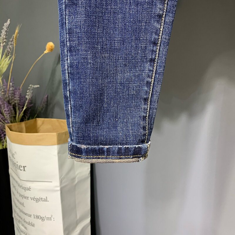 Men's jeans summer slim fit embroidered ninth pants