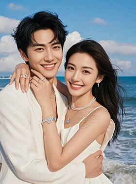 情侣海边拍照海报贴纸画装饰婚房主卧客厅墙上自贴