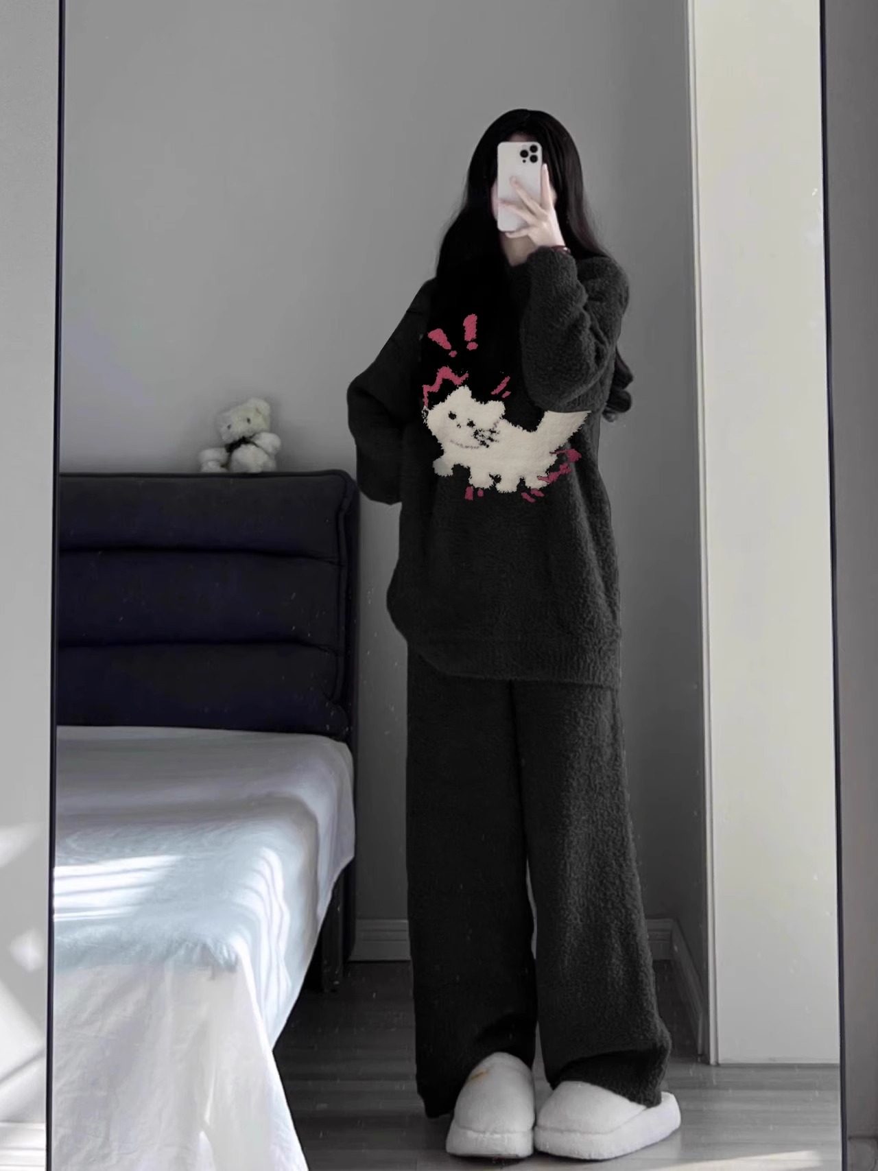 ins高级感半边绒睡衣女冬款卡通小猫加厚珊瑚绒家居服套装可外穿,淘宝优惠券,粉丝福利购,淘宝优惠卷