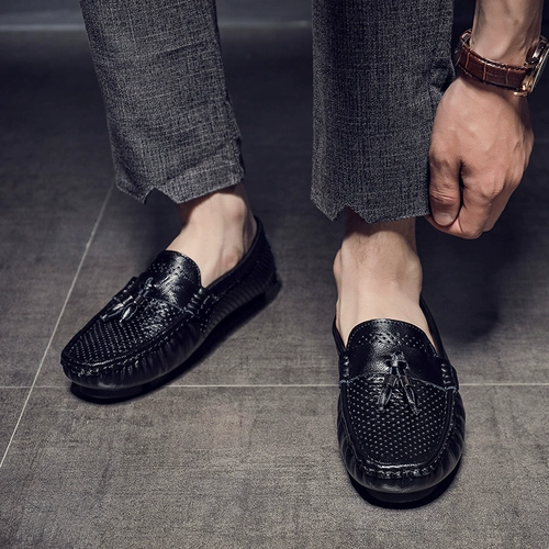 Мужские летние дышащие туфли для кожаной обуви в английском стиле, 2023, из натуральной кожи, мягкая подошва