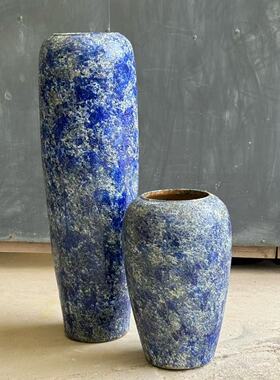 复古蓝色陶瓷花瓶景德镇手工插花轻奢美式客厅民宿酒店落地摆件