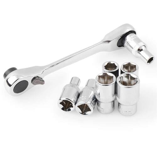 Mini 1/4 inch Double Ended Quick Socket Ratchet Wrench Rod S - 图0