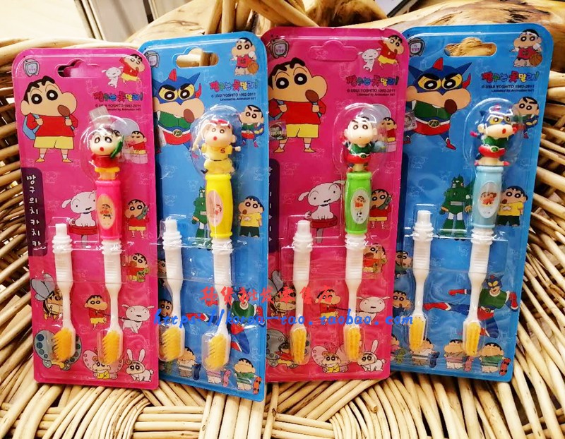 韩国进口儿童两用牙刷 蜡笔小新牙刷可做笔套 不伤牙龈抗菌软毛 - 图1
