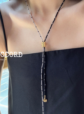 现货25AW新款DACCORD奇趣菇黑白串珠不对称可调节长项链Y字链