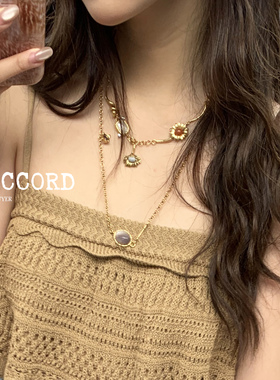 现货26SS新款DACCORD条纹玛瑙细链椭圆吊坠项链叠戴春夏高级感