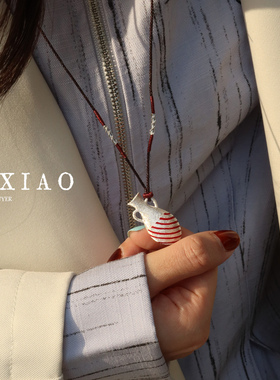 官方授权 PO XIAO纯银拉丝水壶珐琅长款编绳项链纯手工
