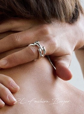 LieStudio几何交错线条简约戒指