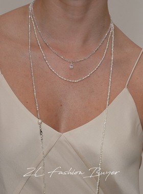 现货SOFT ROOM水滴串珠天然白水晶灰闪钻绿色高级感项链小众设计