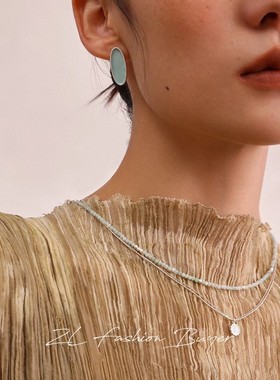 现货PO XIAO天然翡翠石浅绿色串珠微光链项链手链古典官方授权