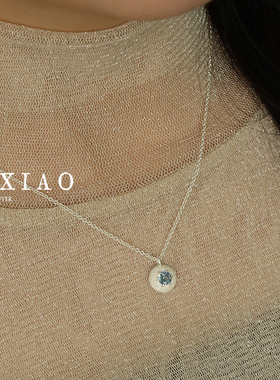现货PO XIAO烟花切手工钉砂圆形薄荷绿浅海蓝锆石项链小众高级