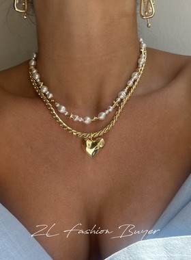 LUVAJ纹理心形斜纹链欧美项链