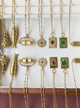 现货LA2L法国硬币雕刻宝石镶嵌异形立体复古项链纯手工POUR TOI