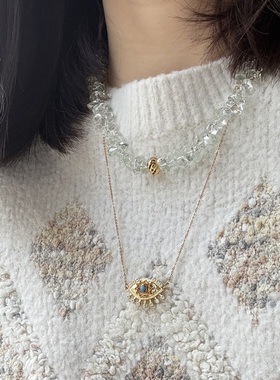 现货Modern Museum浅绿色天然水晶不规则串长款项链叠戴小众高级