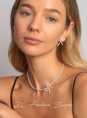 Fedoma立体蝴蝶结施华洛珍珠项链