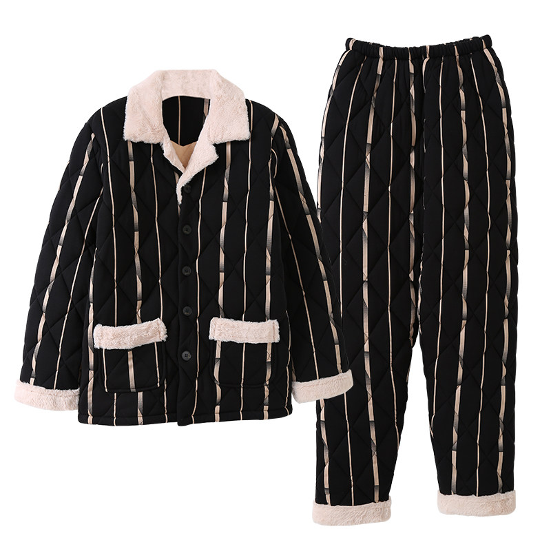 男士冬季纯棉夹棉秋冬款全棉睡衣 芬诗漫睡衣/家居服套装