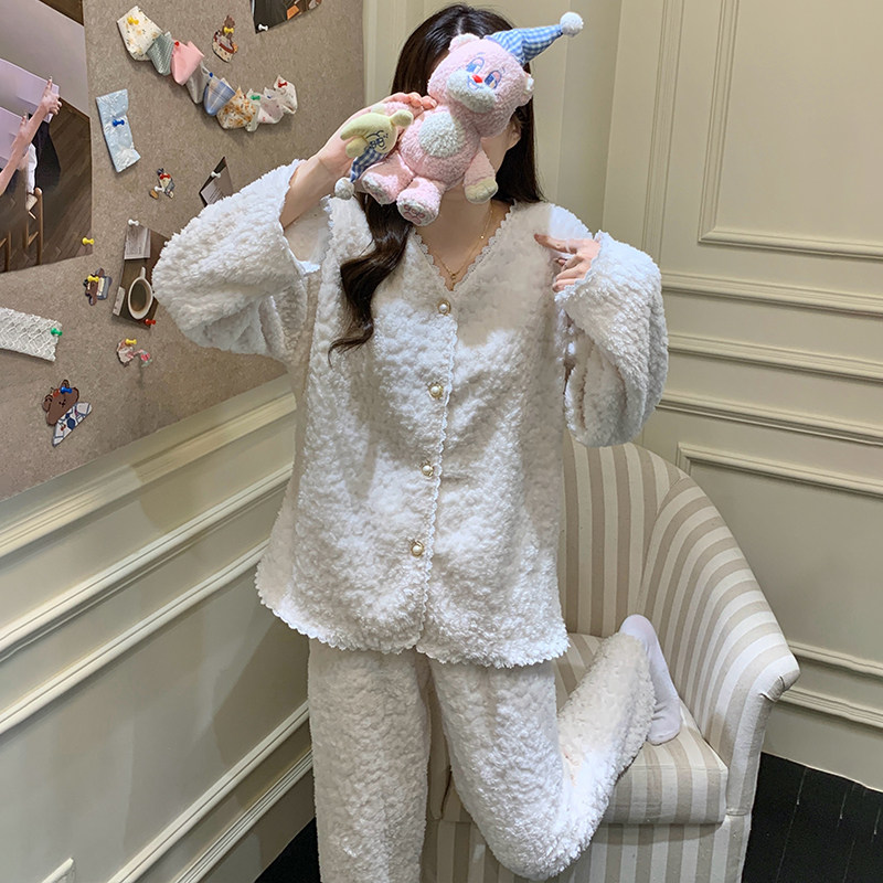 2025新款珊瑚绒睡衣女冬开衫加绒加厚小香风轻奢家居服法兰绒套装 - 图0