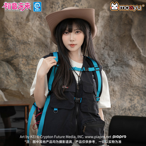 moeyu初音未来霓虹电子乐工装马甲男女夏季薄款坎肩多口袋背心潮 - 图1