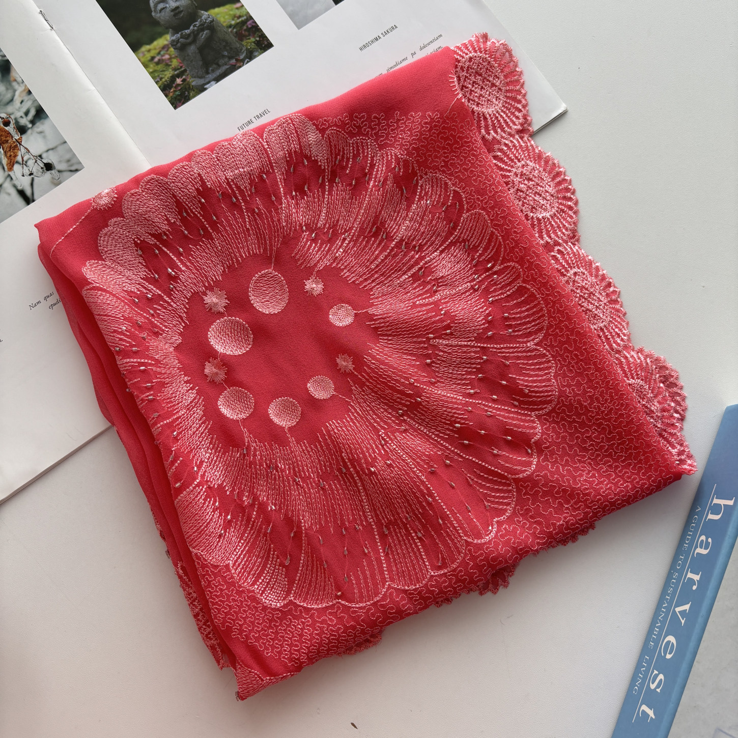 手工钉珠包头巾 重工刺绣精致时尚百搭真丝围巾丝巾女2A3/002020,淘宝优惠券,粉丝福利购,淘宝优惠卷