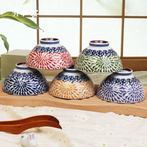 有谷窑原装进口五彩唐草五入碗釉下彩陶瓷日式餐具饭碗礼盒装家用 - 图2