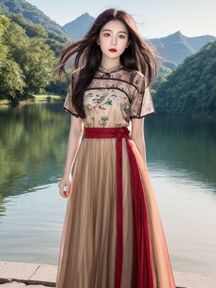 新中式国风改良连衣裙女夏季2024新款收腰显瘦设计感小众气质长裙-图2