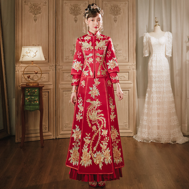 秀禾服2020新款中式结婚礼服新娘服 花作衣旗袍