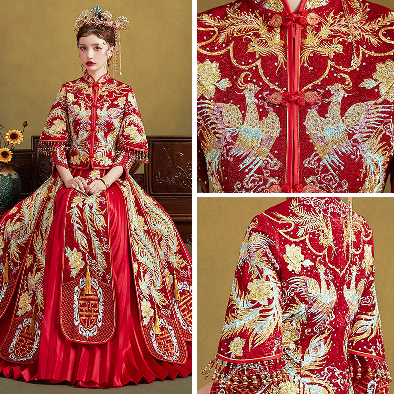 秀禾服新娘2020新款龙凤褂中式婚纱 花作衣旗袍