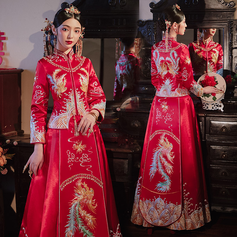 秀禾服2020新款结婚礼服女中式婚纱 花作衣旗袍