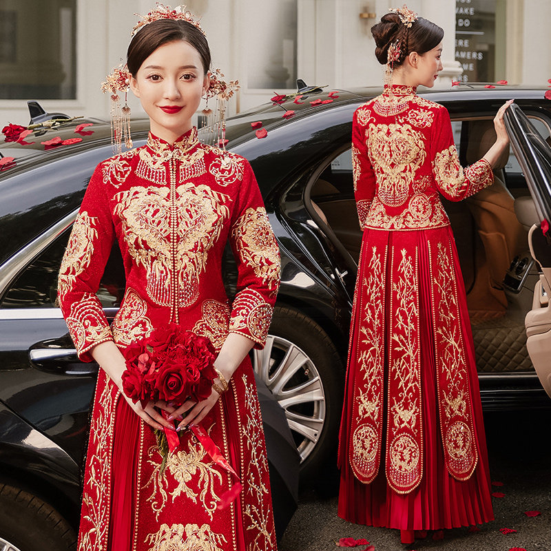 秀禾服2020新款新娘中式秋季秀婚纱 花作衣旗袍