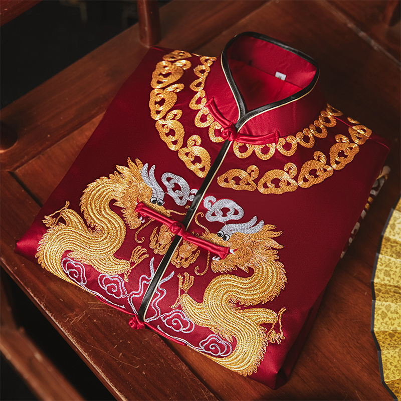 秀禾服新郎2020新款唐装男秀龙凤褂 花作衣唐装