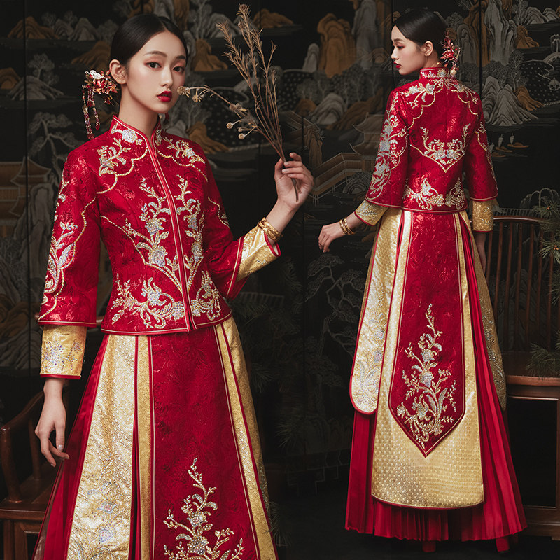 秀禾服2020新款新娘中式中国风婚纱 花作衣旗袍