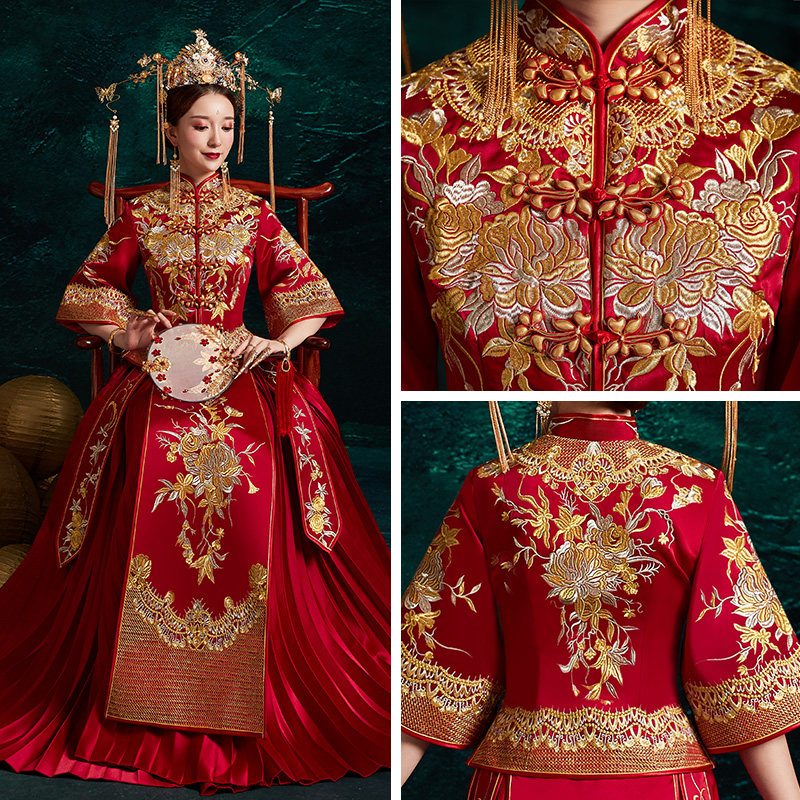 秀禾服新娘2020新款龙凤褂结婚婚纱 花作衣旗袍