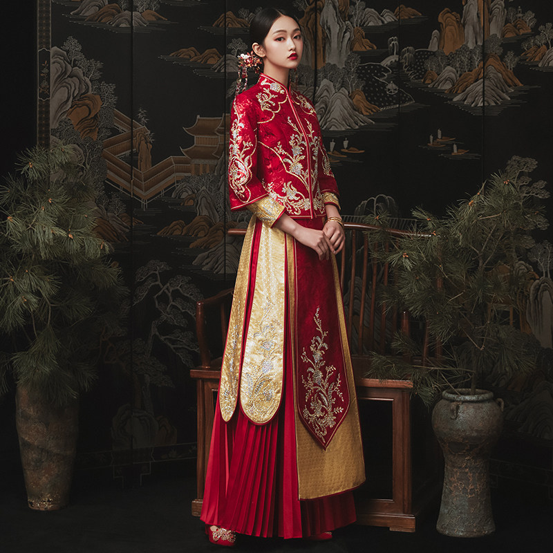 秀禾服2020新款新娘中式中国风婚纱 花作衣旗袍