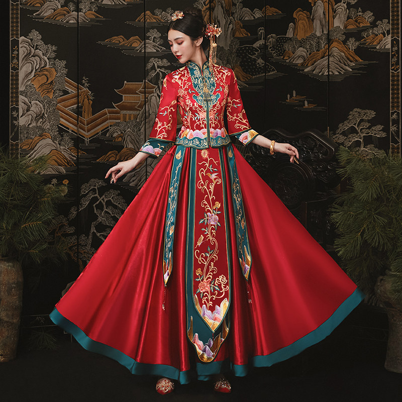 秀禾服2020新款结婚礼服女新娘婚纱 花作衣旗袍