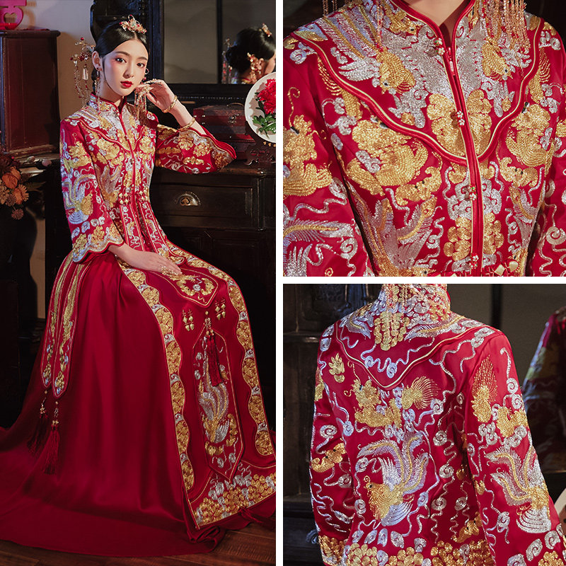 秀禾服2020新款龙凤褂新娘中式婚纱 花作衣旗袍