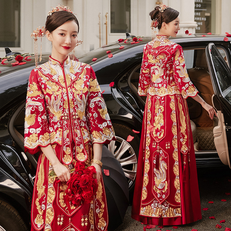 秀禾服2020新款结婚礼服秋季秀婚纱 花作衣旗袍